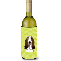 Checkerboard Lime Green Basset Hound Wine Bottle Beverage Insulator Hugger BB1305LITERK
