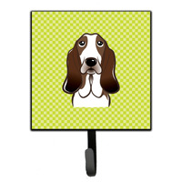 "Caroline's Treasures BB1305SH4 Checkerboard Lime Green Basset Hound Leash or Key Holder, Small, Multicolor"