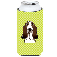 Checkerboard Lime Green Basset Hound Tall Boy Beverage Insulator Hugger BB1305TBC