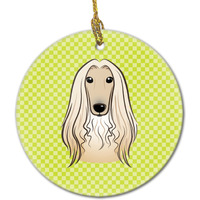 Checkerboard Lime Green Afghan Hound Ceramic Ornament BB1306CO1