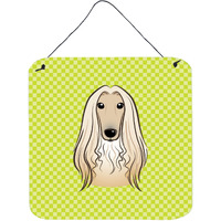 "Caroline's Treasures Checkerboard Lime Green Afghan Hound Wall or Door Hanging Prints, 6 x 6"""