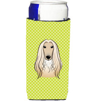 Checkerboard Lime Green Afghan Hound Ultra Beverage Insulators for slim cans