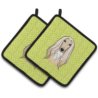 "Caroline's Treasures Checkerboard Lime green Afghan Hound Pair of Pot Holders BB1306PTHD, 7.5HX7.5W, Multicolor"