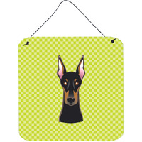 "Caroline's Treasures Checkerboard Lime Green Doberman Wall or Door Hanging Prints, 6 x 6"""