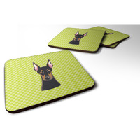 "Caroline's Treasures BB1307FC Checkerboard Lime Green Doberman Foam Coaster (Set of 4), 3.5"" H x 3.5"" W, Multicolor"