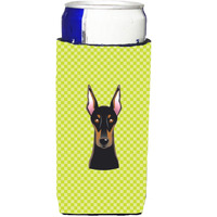 Checkerboard Lime Green Doberman Ultra Beverage Insulators for slim cans BB1307MUK