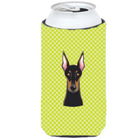Checkerboard Lime Green Doberman Tall Boy Beverage Insulator Hugger BB1307TBC