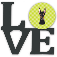"Caroline's Treasures Checkerboard Lime Green Doberman Metal Artwork Love wall-decor, Multicolor"