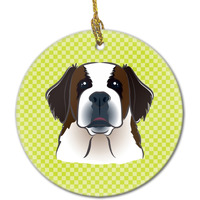 Checkerboard Lime Green Saint Bernard Ceramic Ornament BB1308CO1