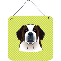 "Caroline's Treasures Checkerboard Lime Green Saint Bernard Wall or Door Hanging Prints, 6 x 6"""