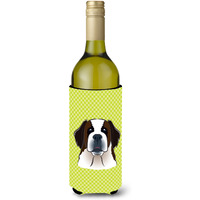 Checkerboard Lime Green Saint Bernard Wine Bottle Beverage Insulator Hugger BB1308LITERK