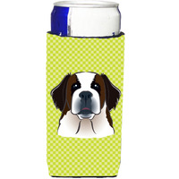 Checkerboard Lime Green Saint Bernard Ultra Beverage Insulators for slim cans