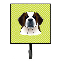 "Caroline's Treasures BB1308SH4 Checkerboard Lime Green Saint Bernard Leash or Key Holder, Small, Multicolor"