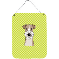 "Caroline's Treasures Checkerboard Lime Green Wire Haired Fox Terrier Wall or Door Hanging Prints, 16"" x 12"""
