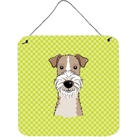 "Caroline's Treasures Checkerboard Lime Green Wire Haired Fox Terrier Wall or Door Hanging Prints, 6 x 6"""