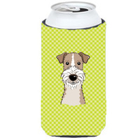 Checkerboard Lime Green Wire Haired Fox Terrier Tall Boy Beverage Insulator Hugger BB1309TBC