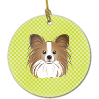 Checkerboard Lime Green Papillon Ceramic Ornament BB1310CO1