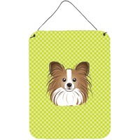 "Caroline's Treasures Checkerboard Lime Green Papillon Wall or Door Hanging Prints, 16"" x 12"""