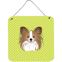 "Caroline's Treasures Checkerboard Lime Green Papillon Wall or Door Hanging Prints, 6 x 6"""