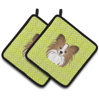 "Caroline's Treasures Checkerboard Lime green Papillon Pair of Pot Holders BB1310PTHD, 7.5HX7.5W, Multicolor"