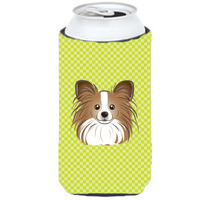 Checkerboard Lime Green Papillon Tall Boy Beverage Insulator Hugger BB1310TBC