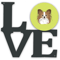 "Caroline's Treasures Checkerboard Lime Green Papillon Metal Artwork Love wall-decor, Multicolor"