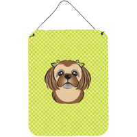 "Caroline's Treasures Checkerboard Lime Green Chocolate Brown Shih Tzu Wall or Door Hanging Prints, 16"" x 12"""