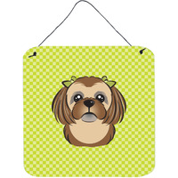 "Caroline's Treasures Lime Green Chocolate Brown Shih Tzu Aluminium Metal Wall or Door Hanging Prints, 6 x 6"""