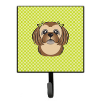 "Caroline's Treasures BB1311SH4 Checkerboard Lime Green Chocolate Brown Shih Tzu Leash or Key Holder, Small, Multicolor"