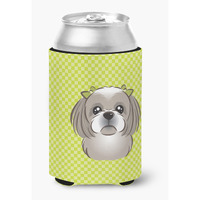 Checkerboard Lime Green Gray Silver Shih Tzu Can or Bottle Hugger BB1312CC