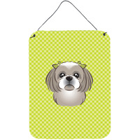 "Caroline's Treasures Checkerboard Lime Green Gray Silver Shih Tzu Wall or Door Hanging Prints, 16"" x 12"""