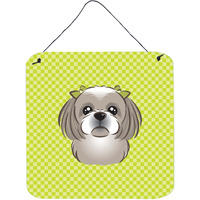"Caroline's Treasures Checkerboard Lime Green Gray Silver Shih Tzu Wall or Door Hanging Prints, 6 x 6"""