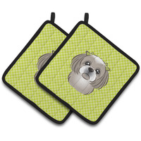 "Caroline's Treasures Checkerboard Lime green Gray Silver Shih Tzu Pair of Pot Holders BB1312PTHD, 7.5HX7.5W, Multicolor"