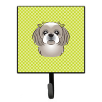 "Caroline's Treasures BB1312SH4 Checkerboard Lime Green Gray Silver Shih Tzu Leash or Key Holder, Small, Multicolor"