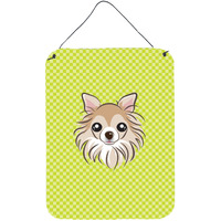 "Caroline's Treasures Checkerboard Lime Green Chihuahua Wall or Door Hanging Prints, 16"" x 12"""