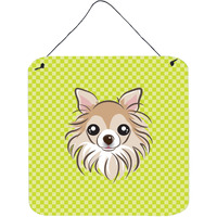 "Caroline's Treasures Checkerboard Lime Green Chihuahua Wall or Door Hanging Prints, 6 x 6"""