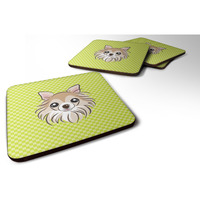 "Caroline's Treasures BB1313FC Checkerboard Lime Green Chihuahua Foam Coaster (Set of 4), 3.5"" H x 3.5"" W, Multicolor"