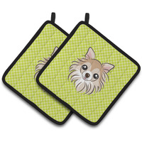 "Caroline's Treasures Checkerboard Lime green Chihuahua Pair of Pot Holders BB1313PTHD, 7.5HX7.5W, Multicolor"