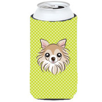 Checkerboard Lime Green Chihuahua Tall Boy Beverage Insulator Hugger BB1313TBC