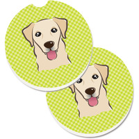 "Caroline's Treasures Checkerboard Lime green Golden Retriever Set of 2 Cup Holder Car Coasters BB1314CARC, 2.56, Multicolor"