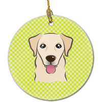 Checkerboard Lime Green Golden Retriever Ceramic Ornament BB1314CO1
