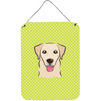 "Caroline's Treasures BB1314DS1216 Checkerboard Lime Green Golden Retriever Wall or Door Hanging Prints, 16"" x 12"""
