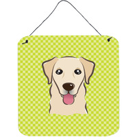 "Caroline's Treasures BB1314DS66 Checkerboard Lime Green Golden Retriever Wall or Door Hanging Prints, 6 x 6"""