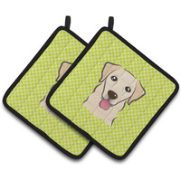 "Caroline's Treasures Checkerboard Lime green Golden Retriever Pair of Pot Holders BB1314PTHD, 7.5HX7.5W, Multicolor"