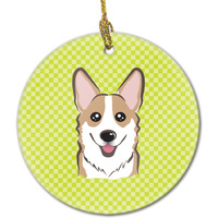 Checkerboard Lime Green Corgi Ceramic Ornament BB1315CO1