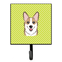 "Caroline's Treasures BB1315SH4 Checkerboard Lime Green Corgi Leash or Key Holder, Small, Multicolor"