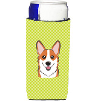 Checkerboard Lime Green Corgi Ultra Beverage Insulators for slim cans BB1316MUK