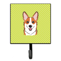 "Caroline's Treasures BB1316SH4 Checkerboard Lime Green Corgi Leash or Key Holder, Small, Multicolor"