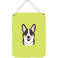 "Caroline's Treasures BB1317DS1216 Checkerboard Lime Green Corgi Wall or Door Hanging Prints, 16"" x 12"""