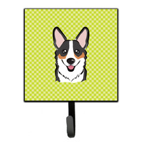 "Caroline's Treasures BB1317SH4 Checkerboard Lime Green Corgi Leash or Key Holder, Small, Multicolor"